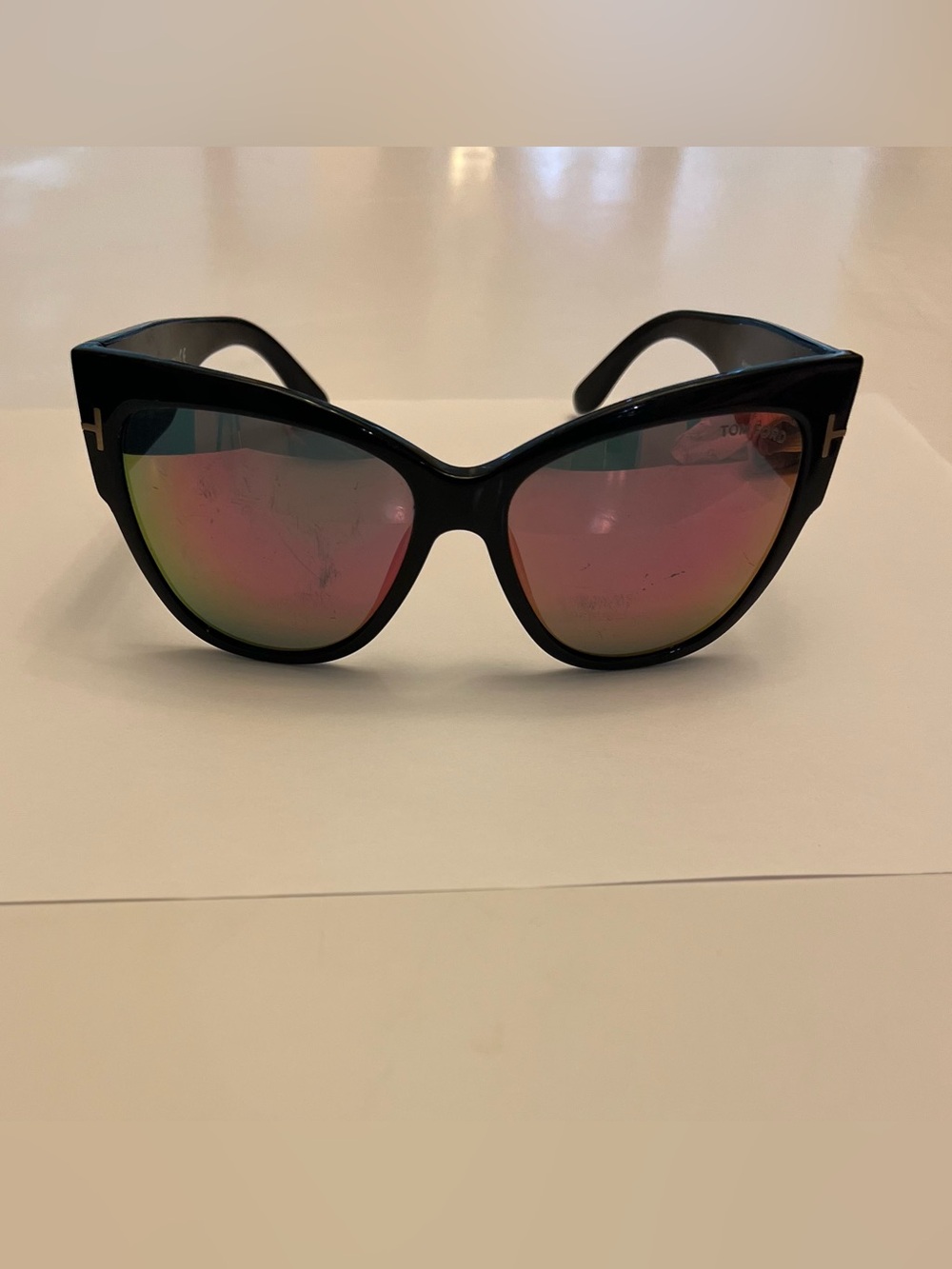 Tom Ford Black Cat-Eye Sunglasses with Pink Mirrored Lenses